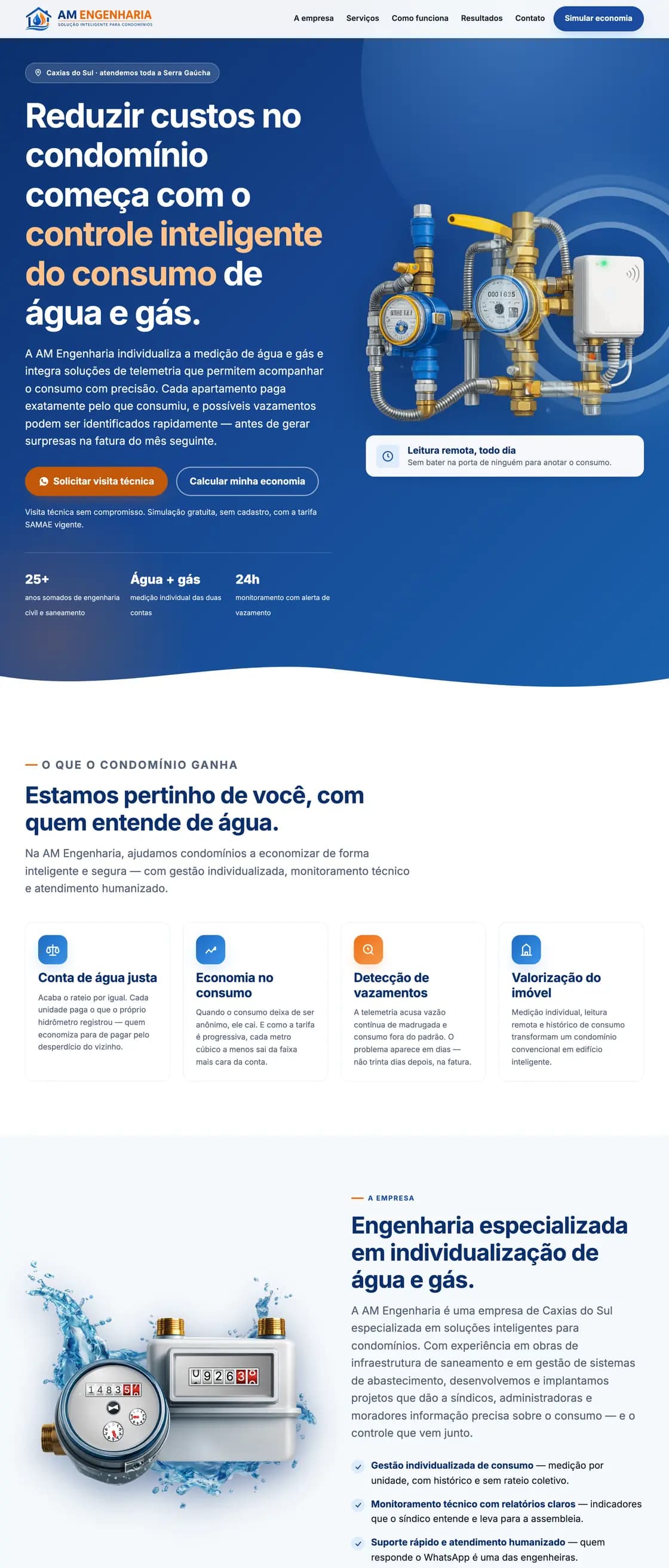 Site da AM Engenharia, desenvolvido pela Lumière
