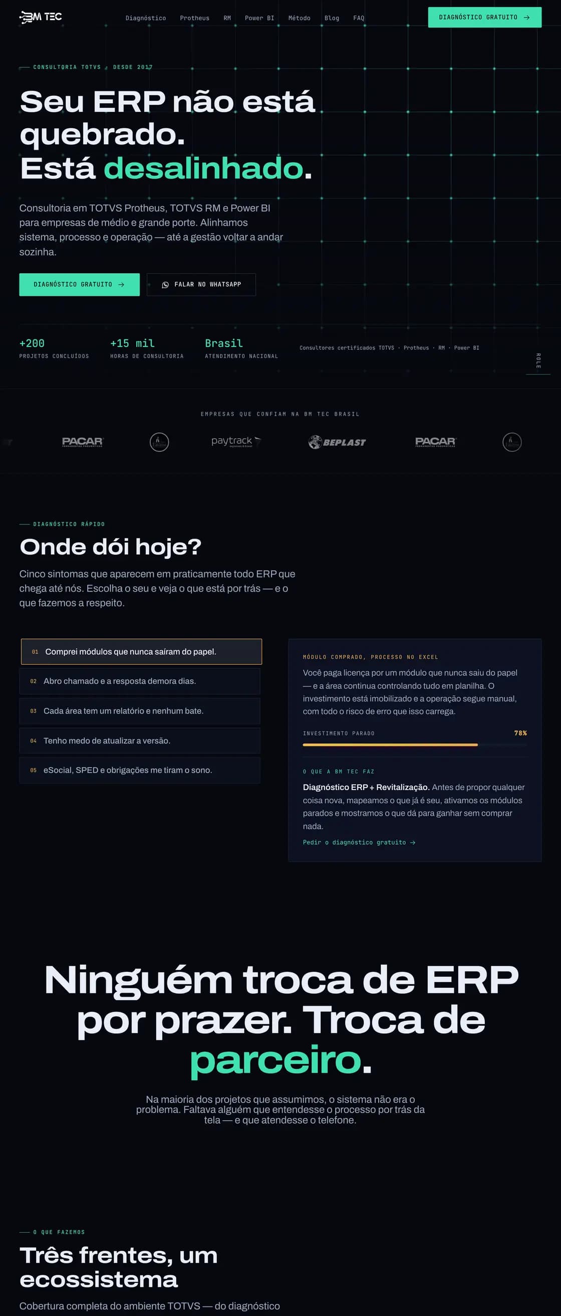 Site da BM TEC Brasil, desenvolvido pela Lumière